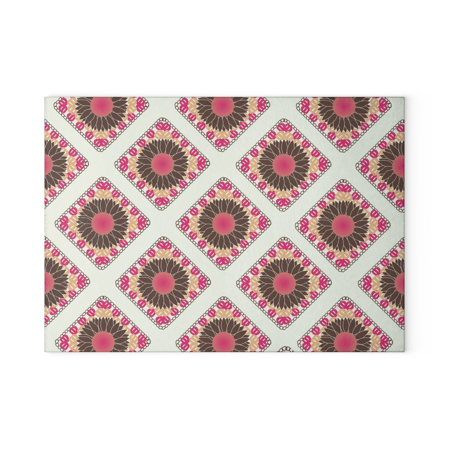 Glass Cutting Board - Spring Sunflowers Crochet-Inspired Print