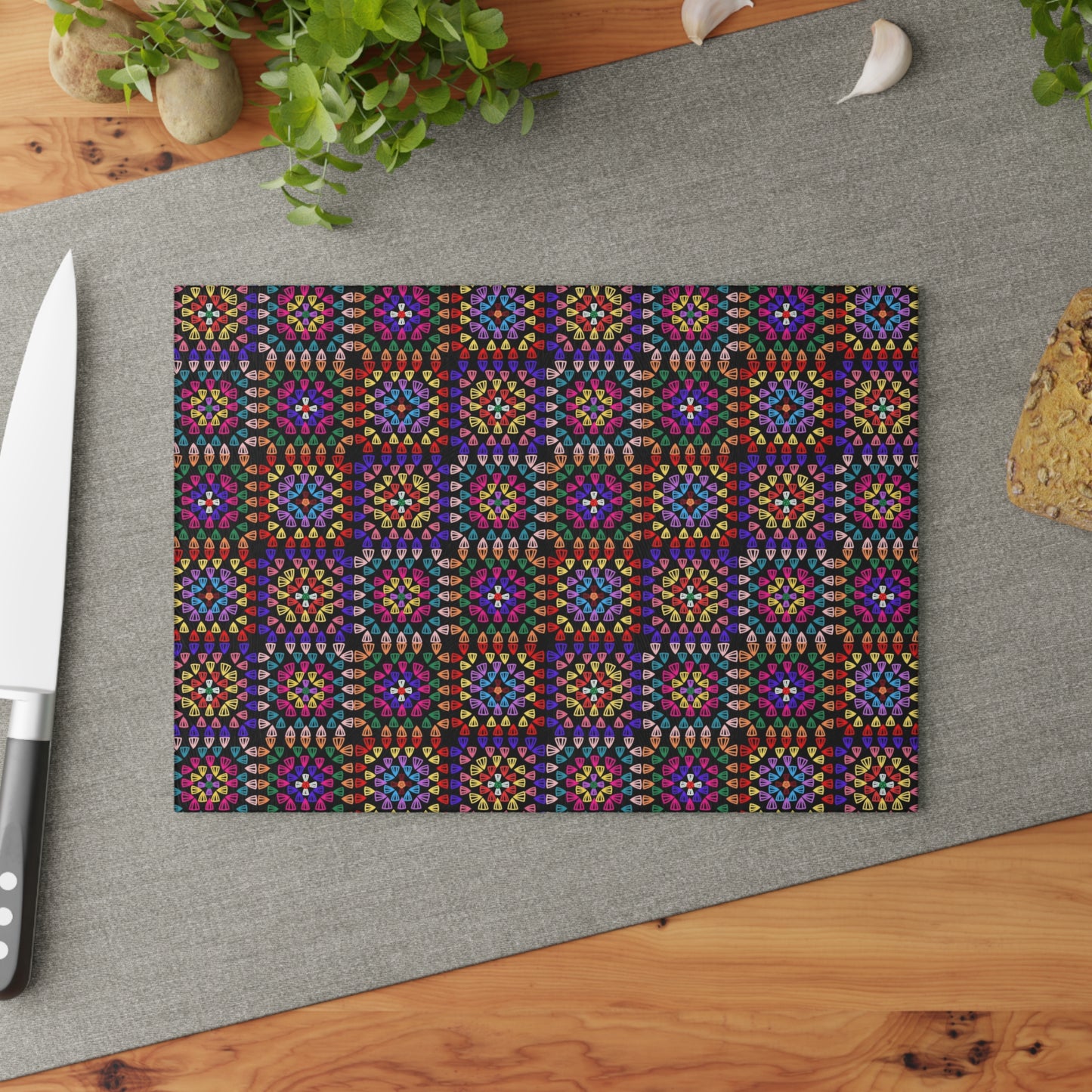 Glass Cutting Board - Rainbow Radiance Crochet-Inspired