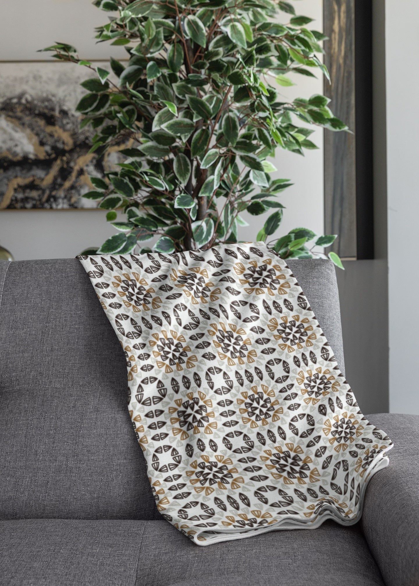 Monochrome Beige Granny Squares Print