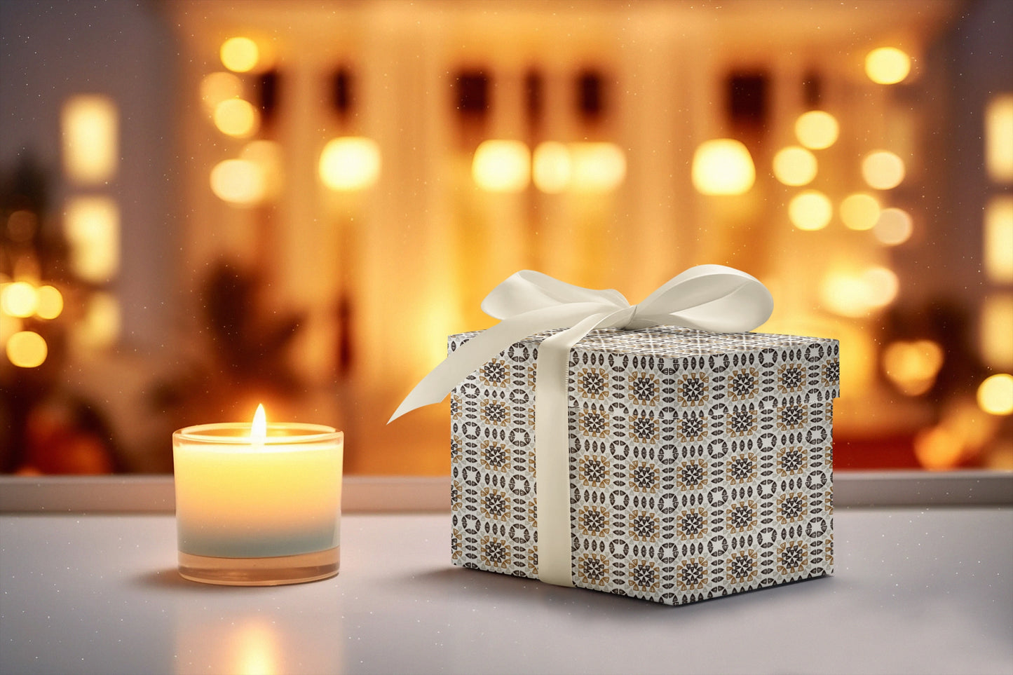 Monochrome Beige Granny Squares Print