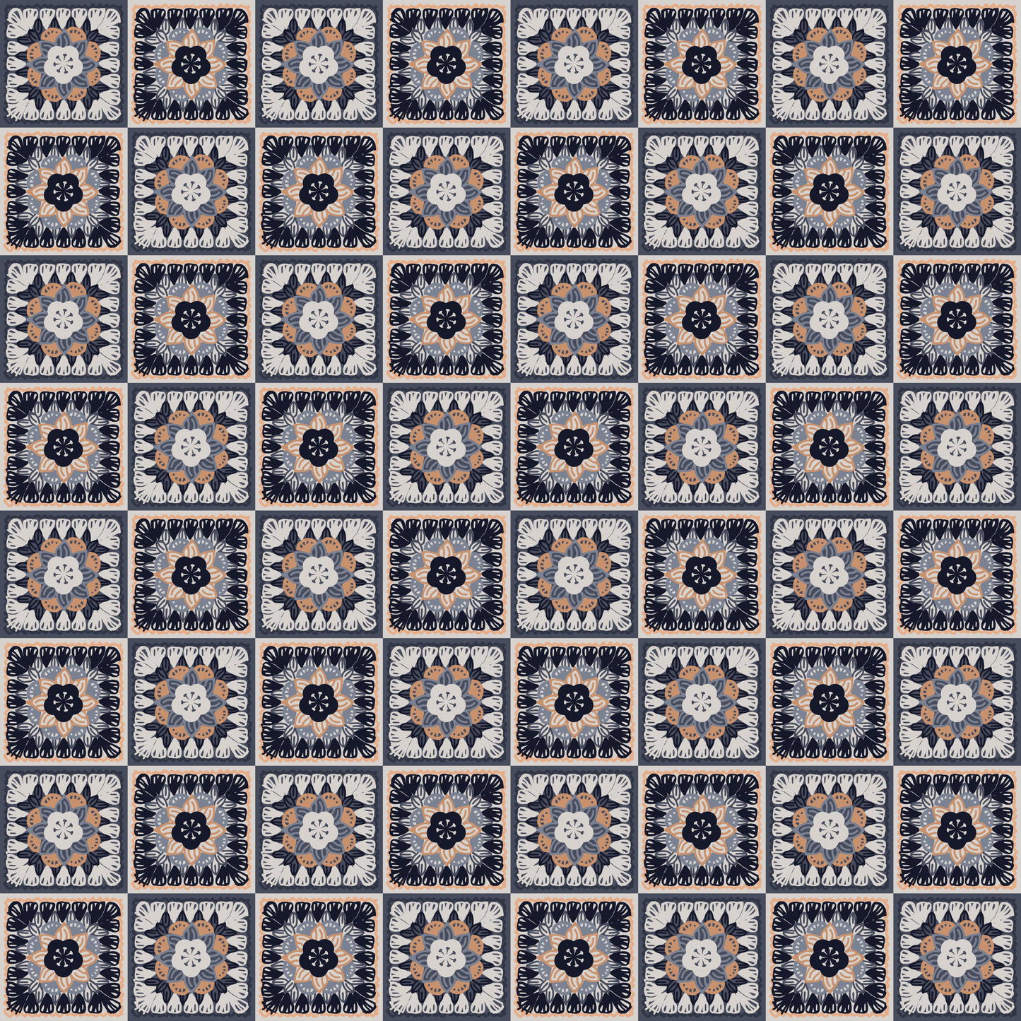 Silver Sphinx Floral Granny Squares Seamless Print