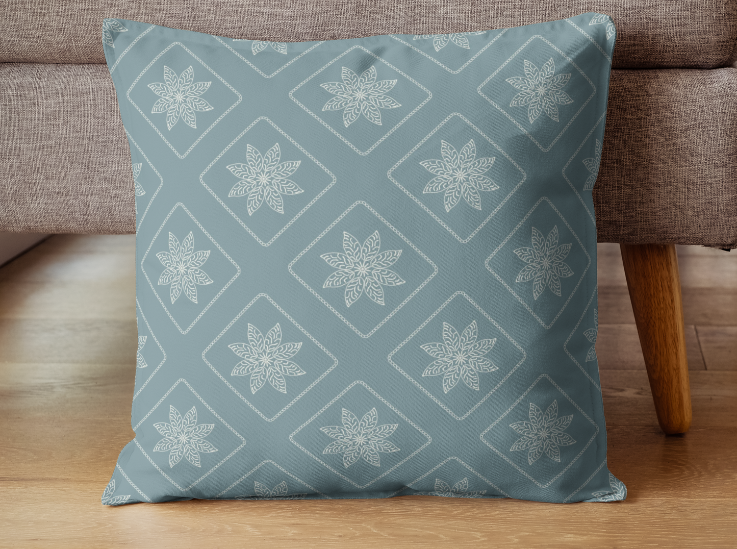 Pewter Ivory Floral Granny Squares Print