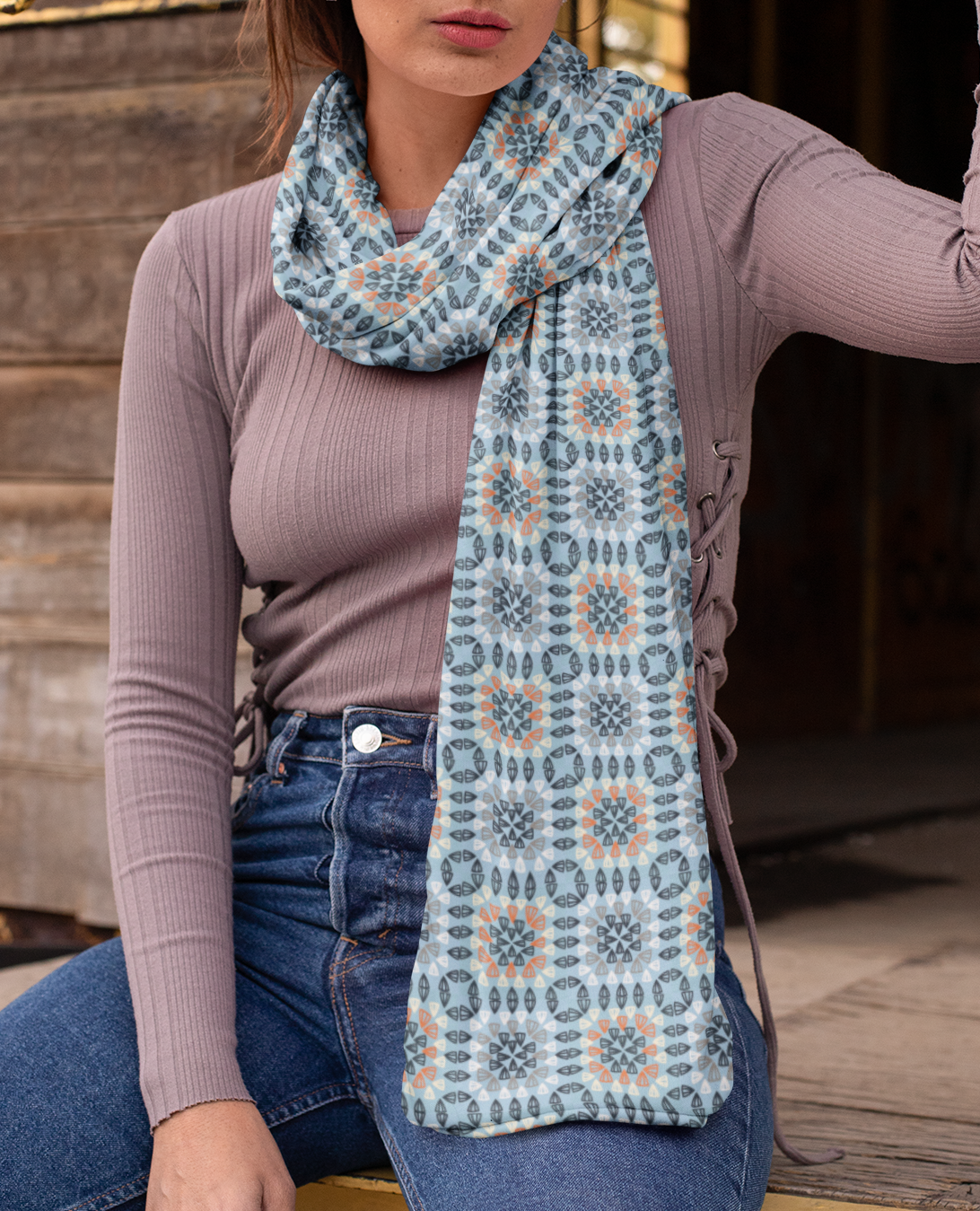 Ocean Mandala Granny Squares Seamless Print