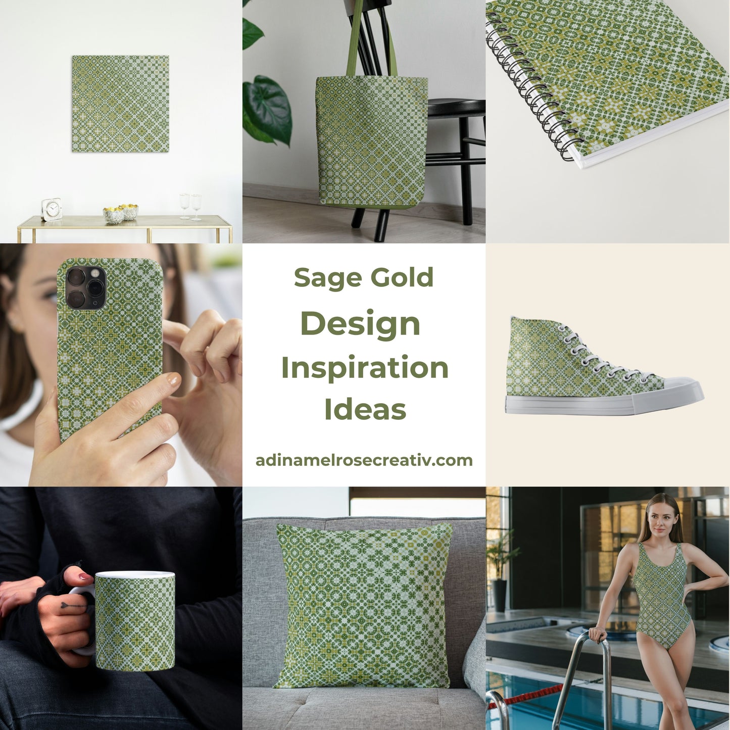 Sage Gold Freeform Pattern