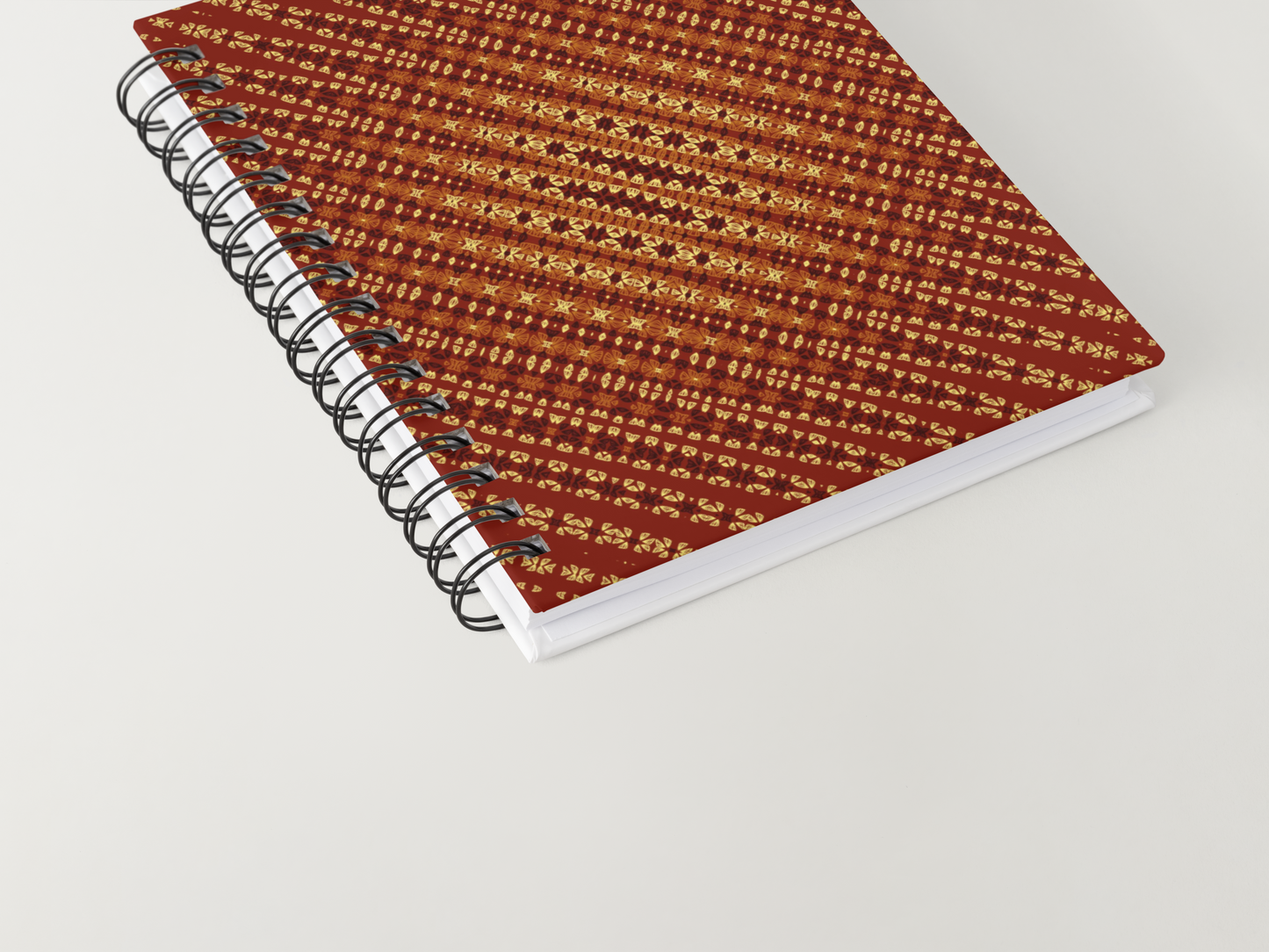 A crochet-inspired freeform effect geometric pattern notebook cover design.