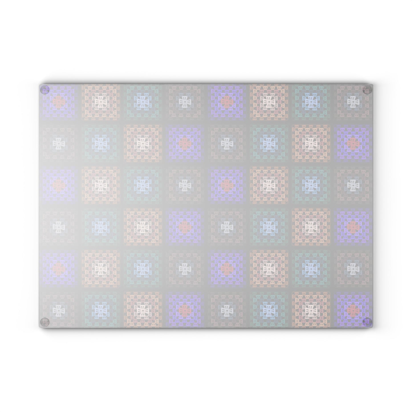 Glass Cutting Board - Boho Mosaic Quilt Crochet-Inspired Print
