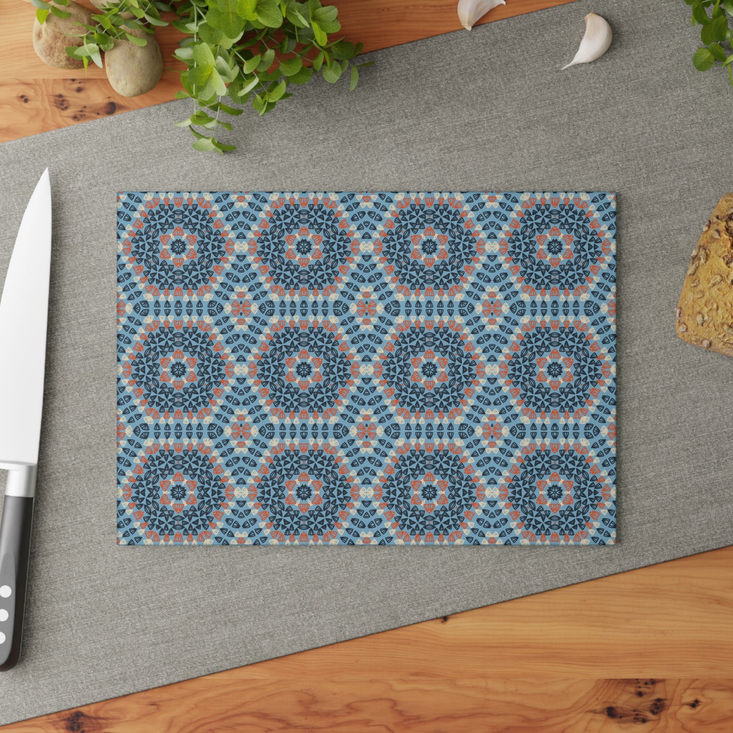 Glass Cutting Board - Azure Mandala Crochet-Inspired