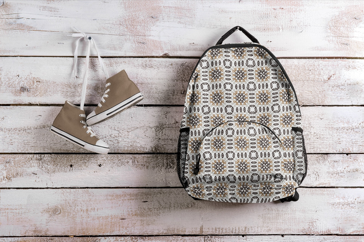 Monochrome Beige Granny Squares Print