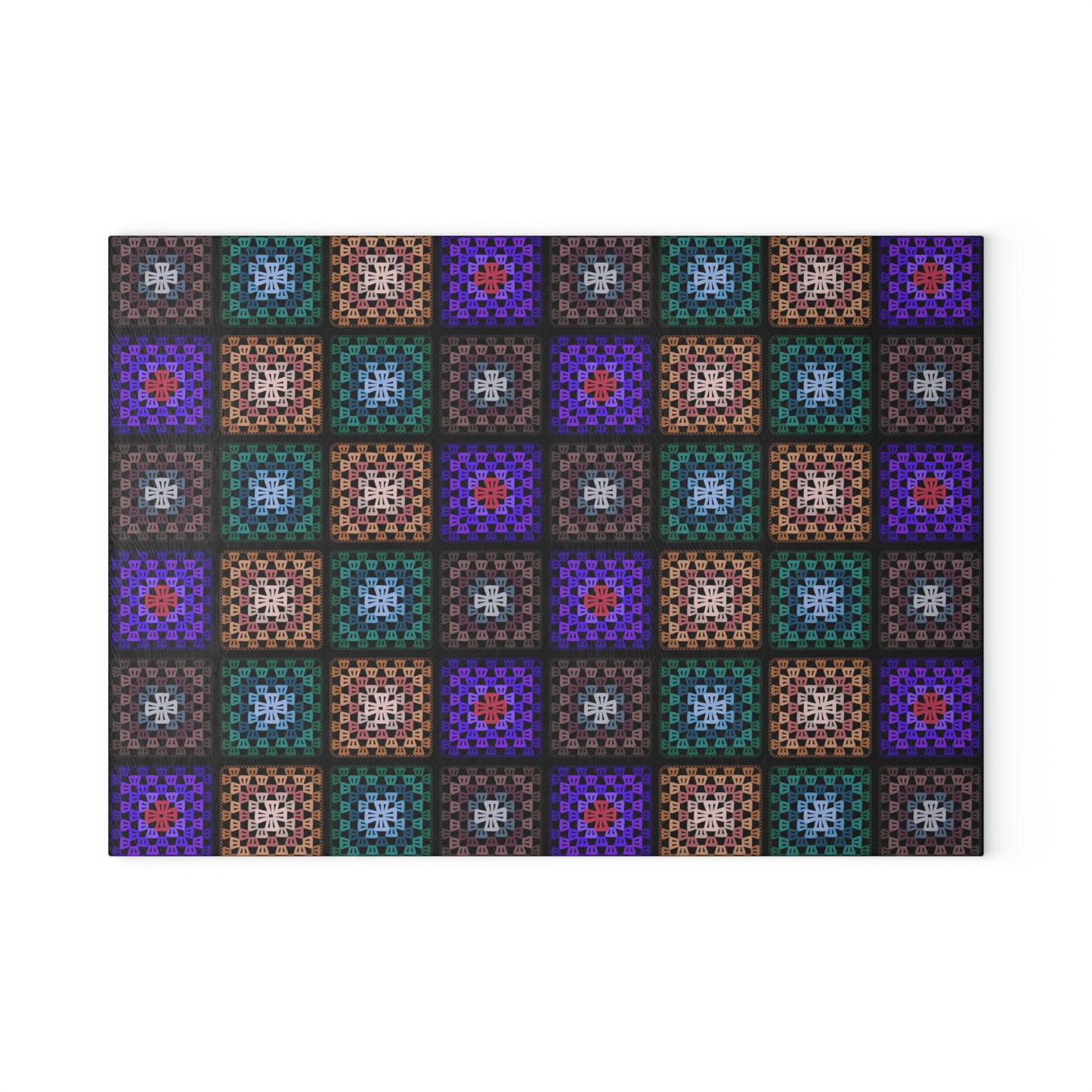 Glass Cutting Board - Boho Mosaic Quilt Crochet-Inspired Print