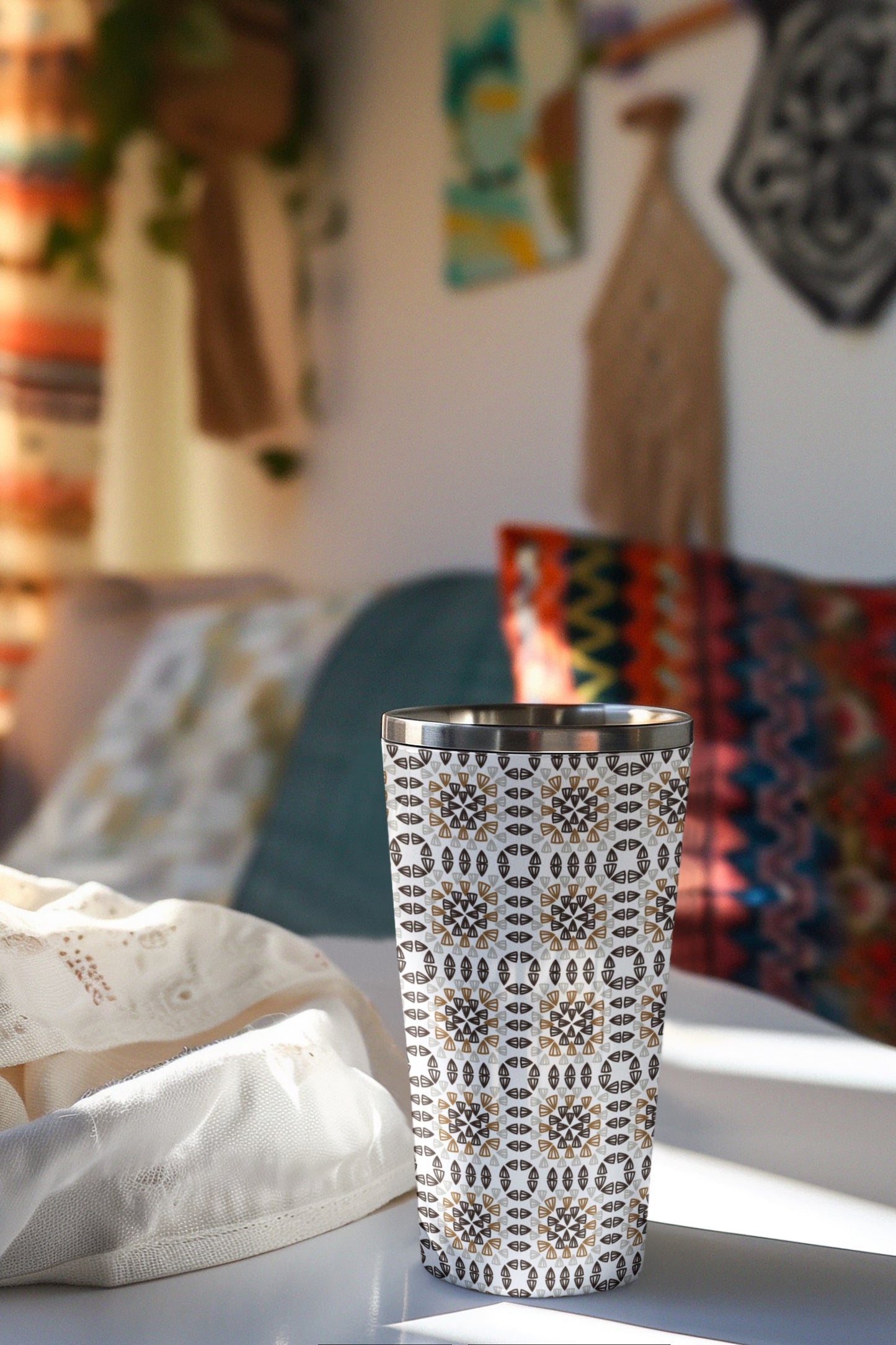 Monochrome Beige Granny Squares Print