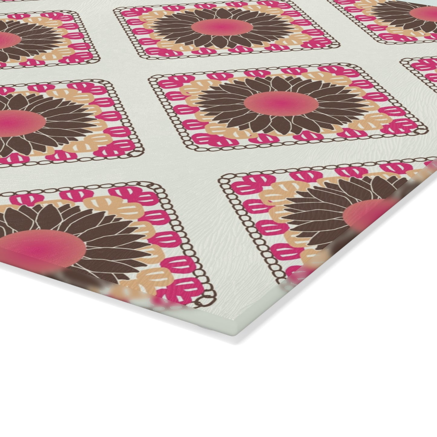 Glass Cutting Board - Spring Sunflowers Crochet-Inspired Print