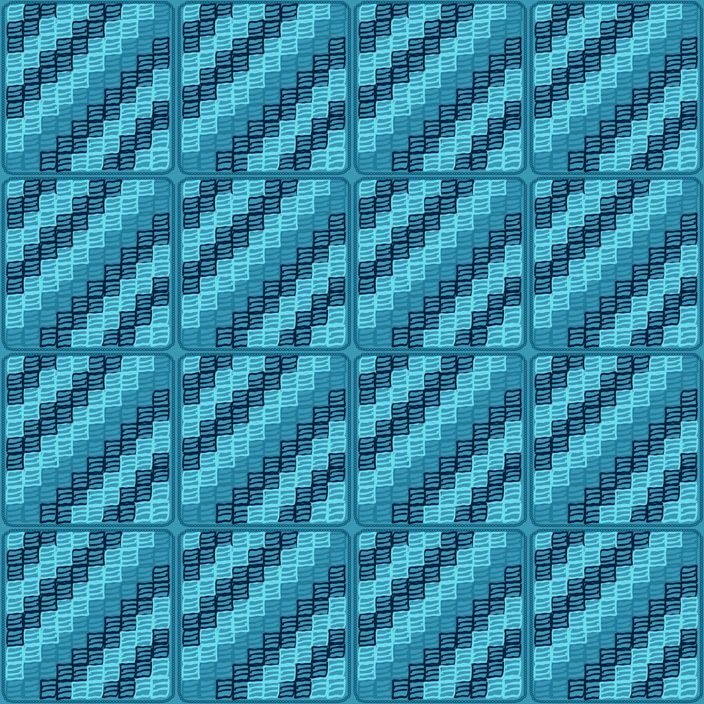 Aqua Turquoise Trellis Lattice Granny Squares Seamless Print