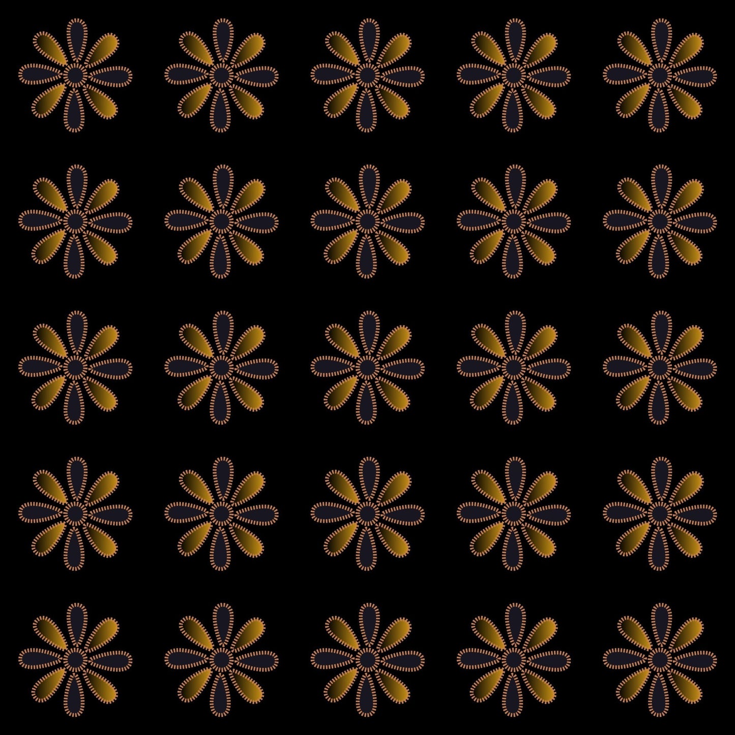 Black Gold Ombre Bloom Granny Squares Seamless Print