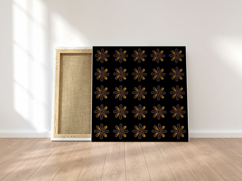 Black Gold Ombre Bloom Granny Squares Seamless Print