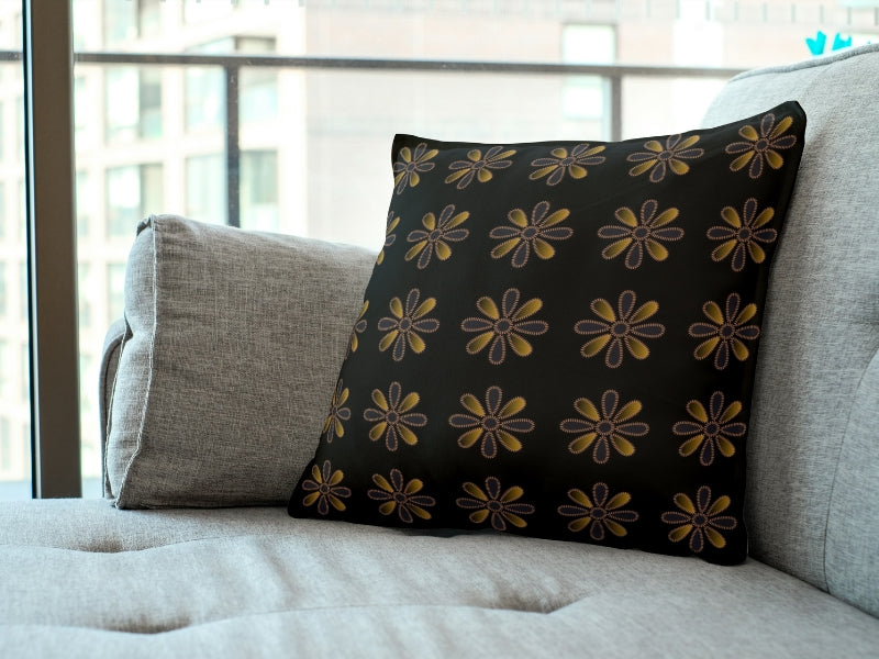 Black Gold Ombre Bloom Granny Squares Seamless Print
