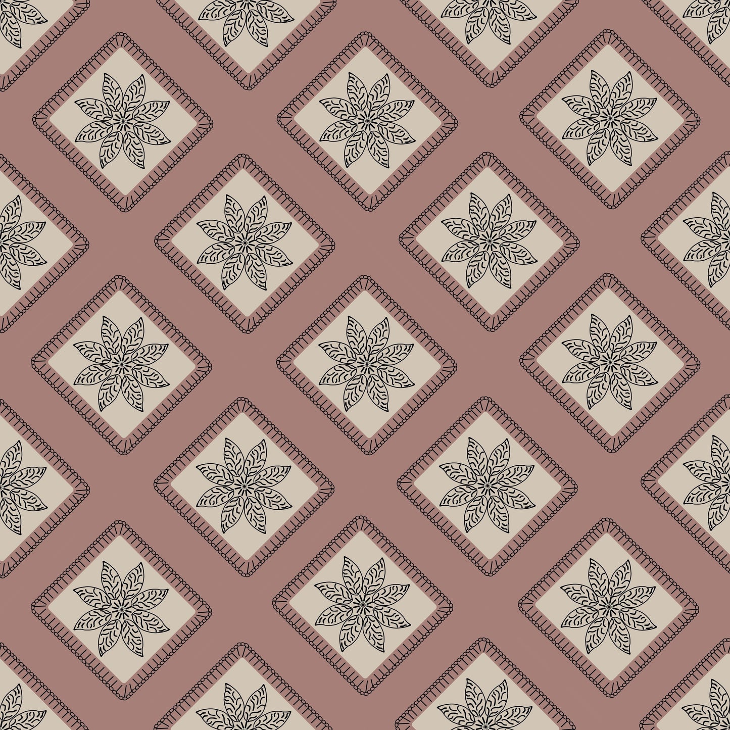 Blush Elegance Embroidery Floral Granny Squares Print