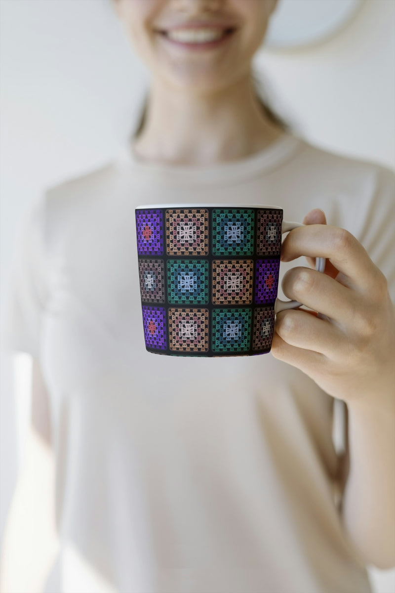 Boho Mosaic Qulit Crochet-Inspired Granny Squares Print