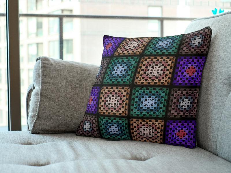 Boho Mosaic Qulit Crochet-Inspired Granny Squares Print