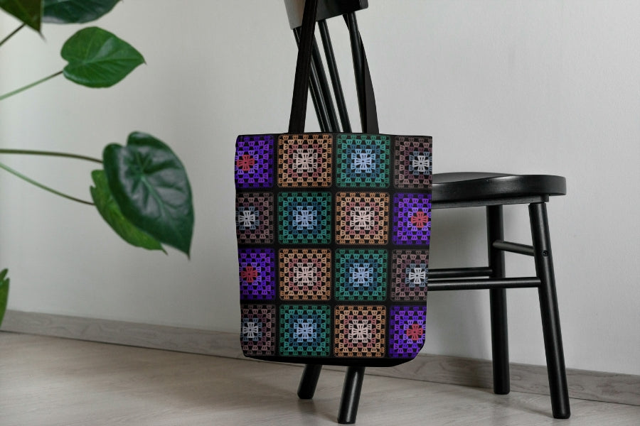 Boho Mosaic Qulit Crochet-Inspired Granny Squares Print