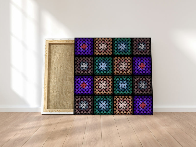Boho Mosaic Qulit Crochet-Inspired Granny Squares Print