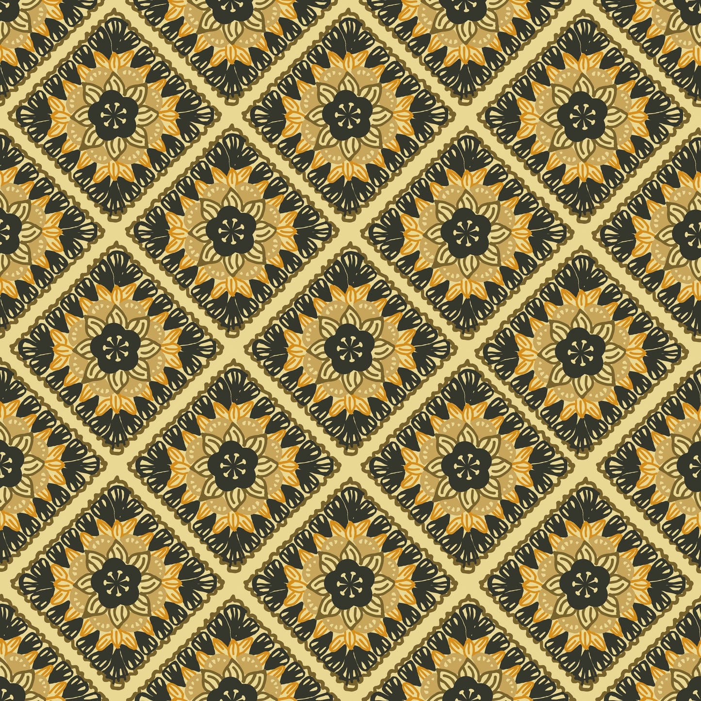 Burnt Sienna Granny Squares Floral Seamless Print