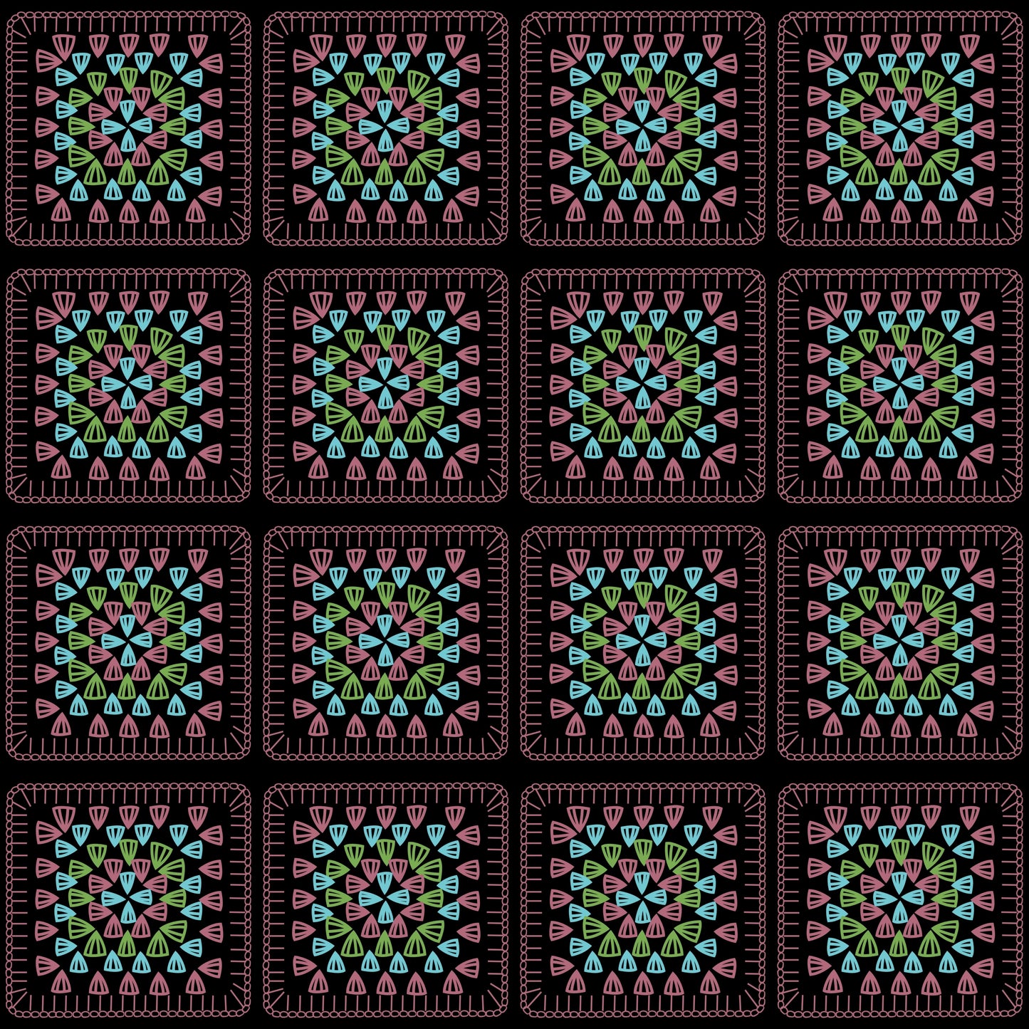 Cherry Orchard Embroidery Granny Squares Print