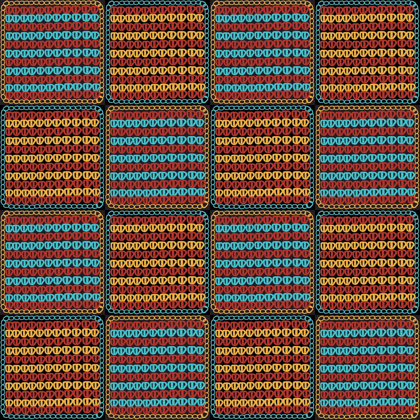 Chunky Afgan Honey Cobalt Waves Granny Squares Print