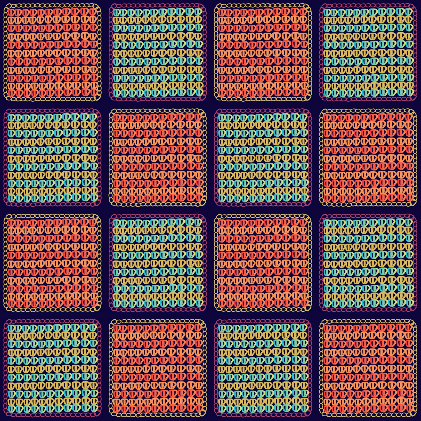 Chunky Afghan Citrus Waves Granny Squares Print