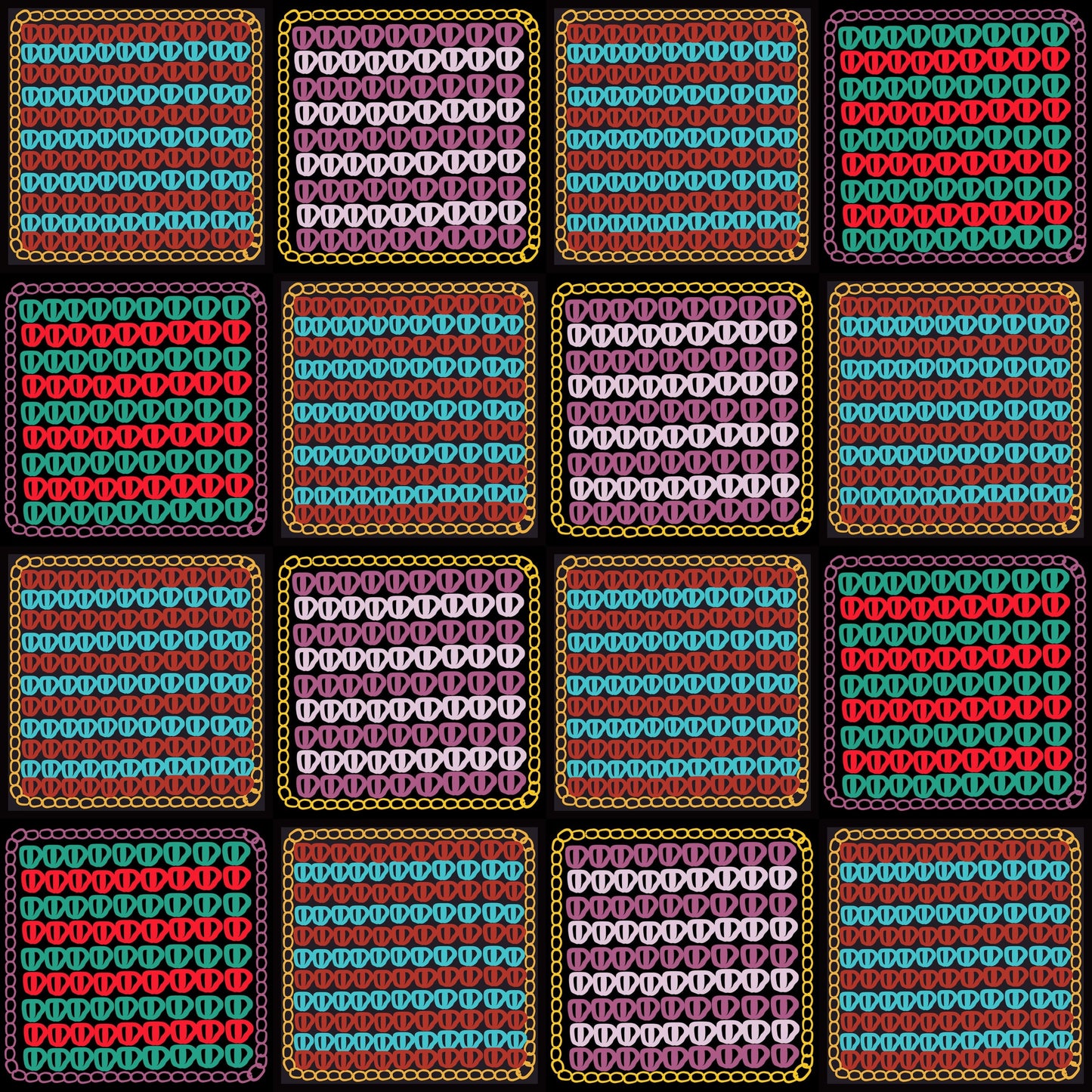 Chunky Afghan Multi Waves Granny Squares Print