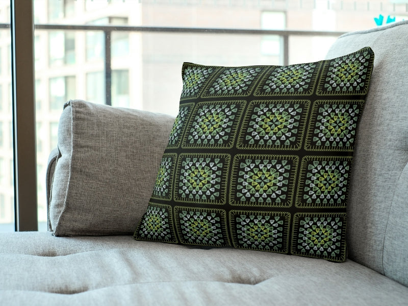 Citrus Lime Harmony Embroidery Granny Squares Print