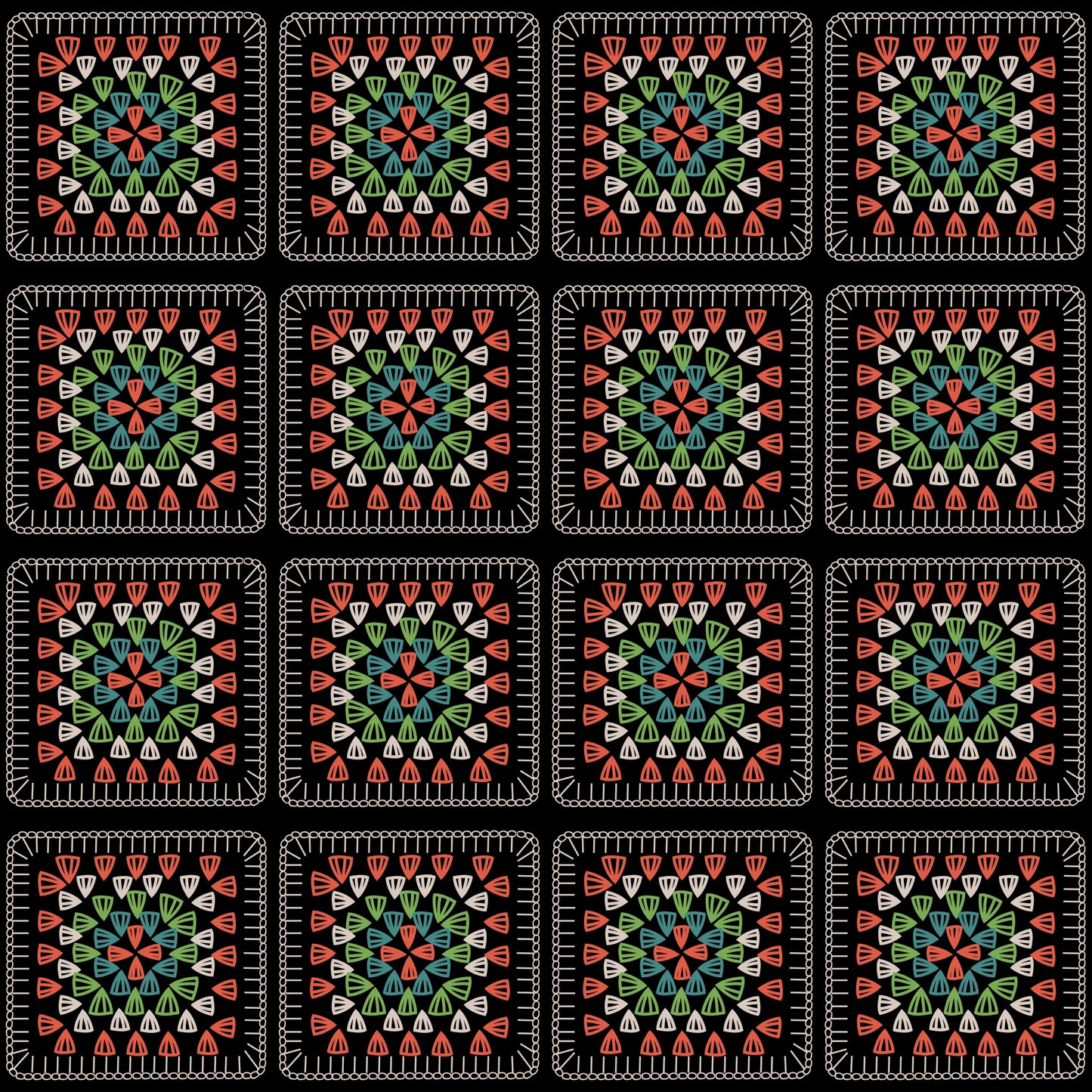 Clay Moss Embroidery Granny Squares Print