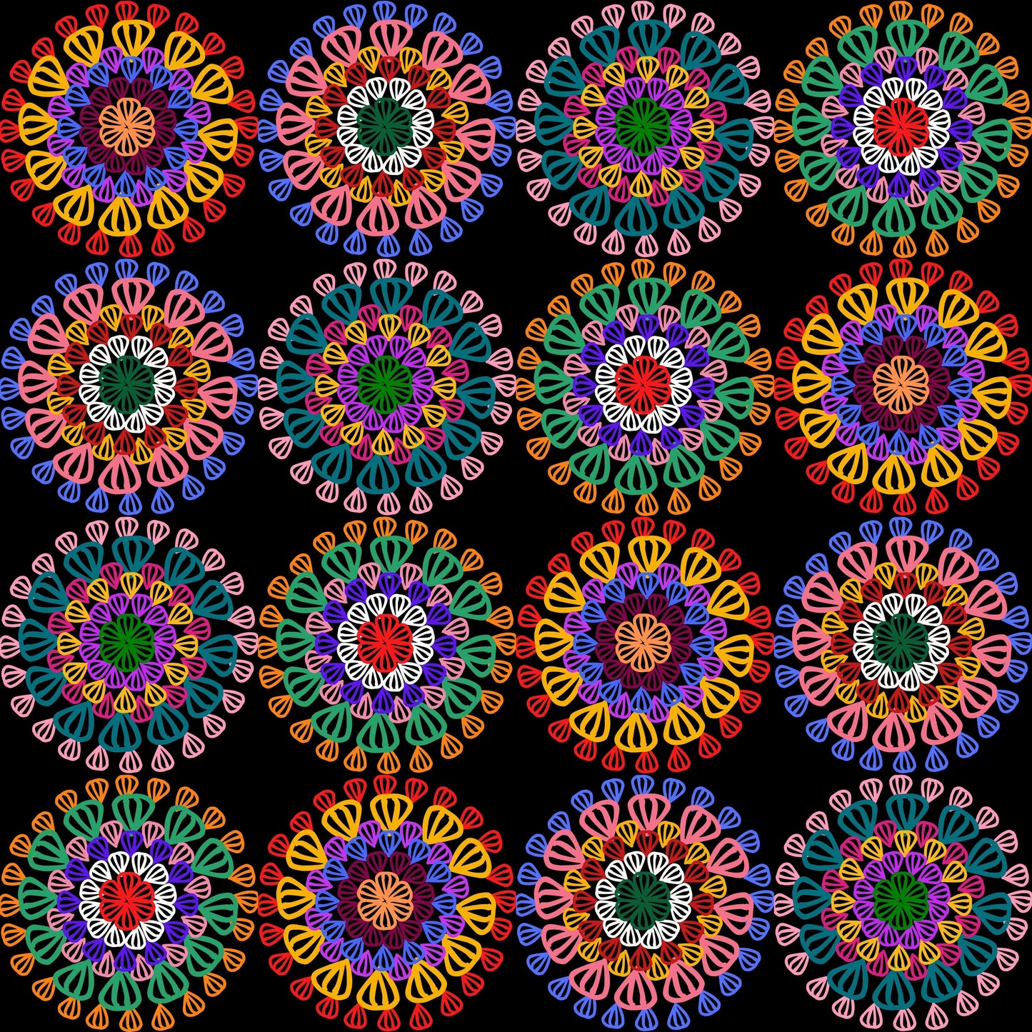 Cosmic Mandala Floral Granny Circles Seamless Print