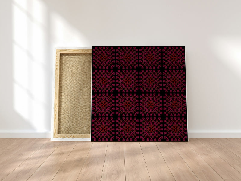 Dark Cherry Bloom Granny Squares Seamless Print