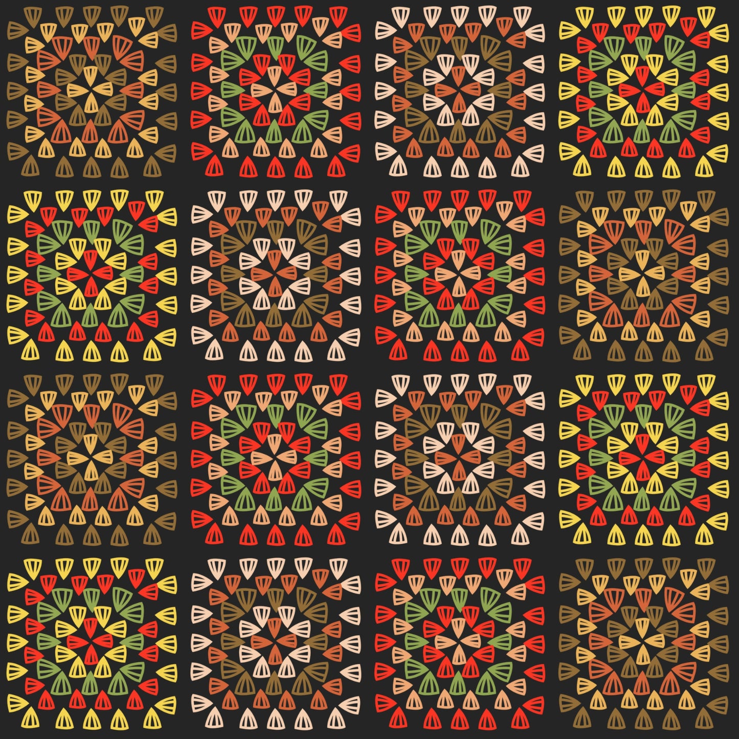 Dark Rustic Tapestry Granny Squares Print