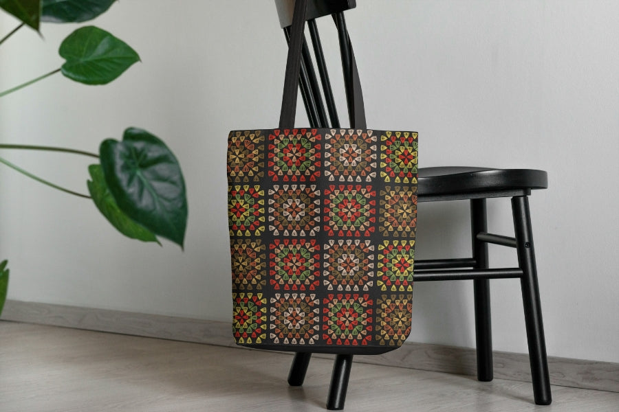 Dark Rustic Tapestry Granny Squares Print