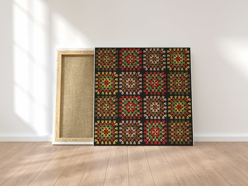 Dark Rustic Tapestry Granny Squares Print