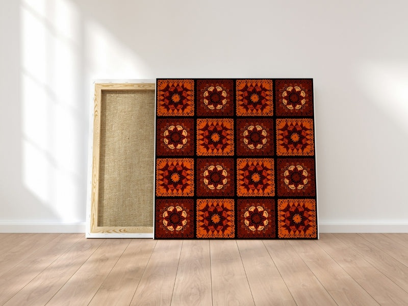 Deep Sunset Floral Granny Squares Print