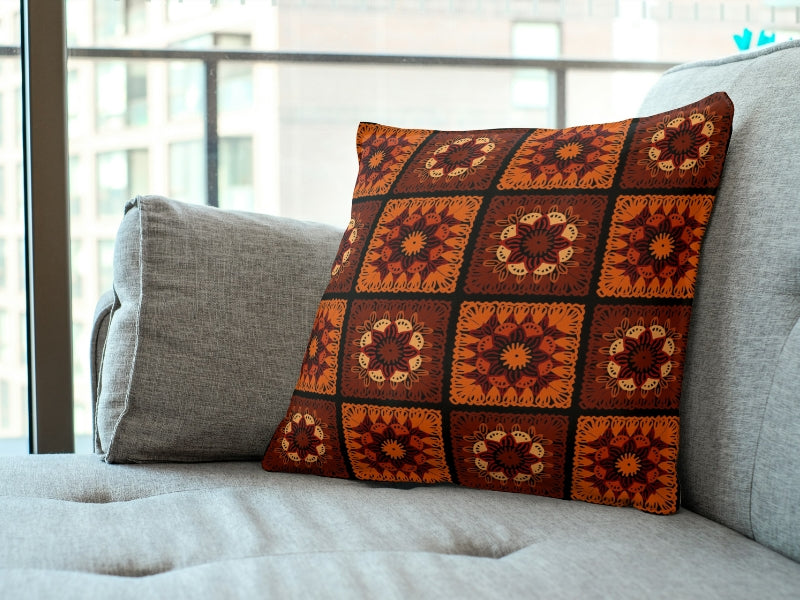 Deep Sunset Floral Granny Squares Print