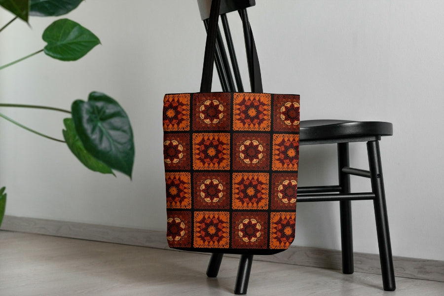 Deep Sunset Floral Granny Squares Print