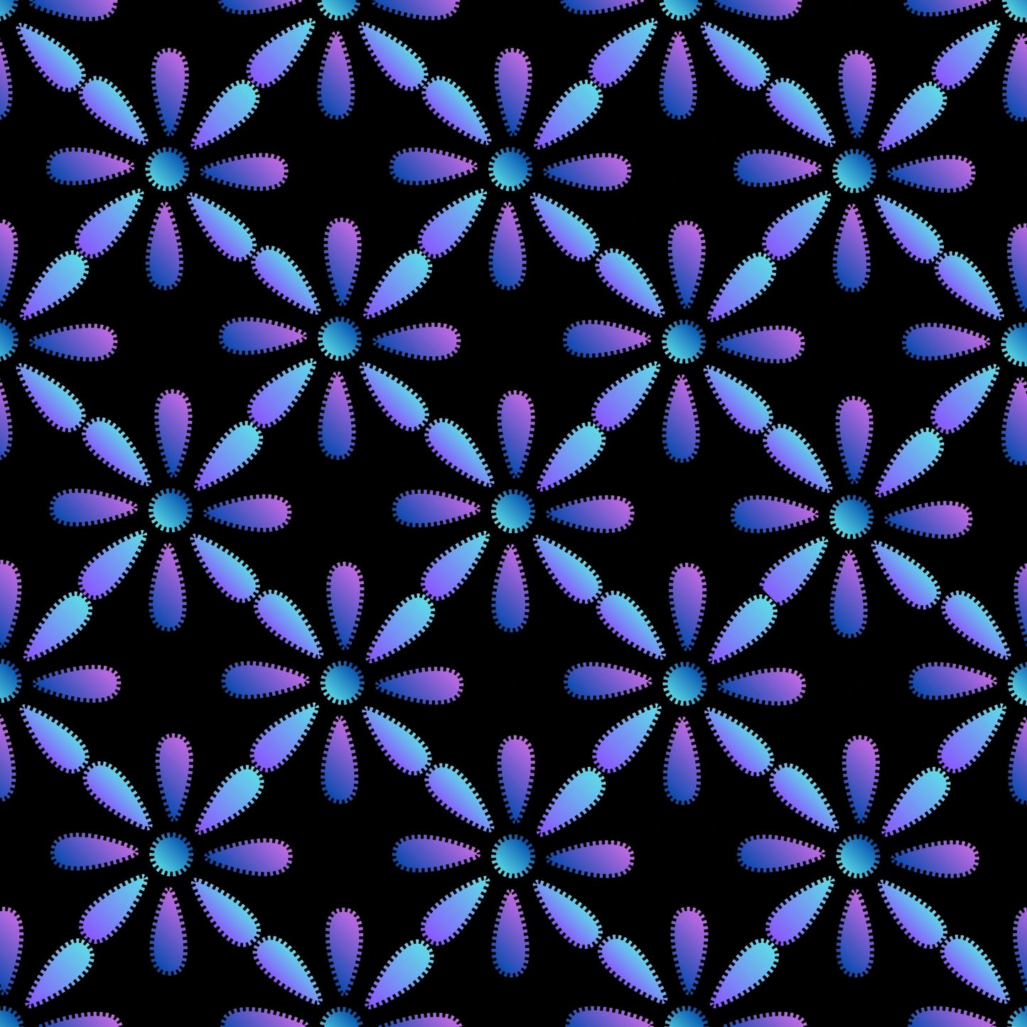 Electric Blue Purple Floral Granny Circles Seamless Print