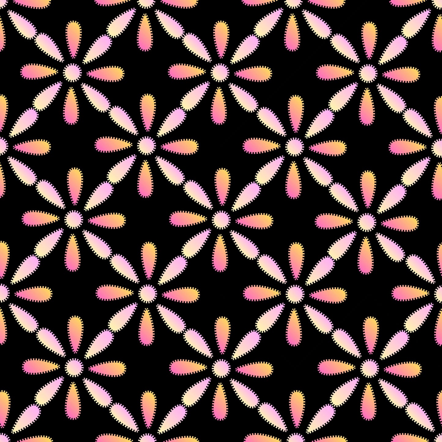 Electric Blush Floral Granny Circles Seamless Print