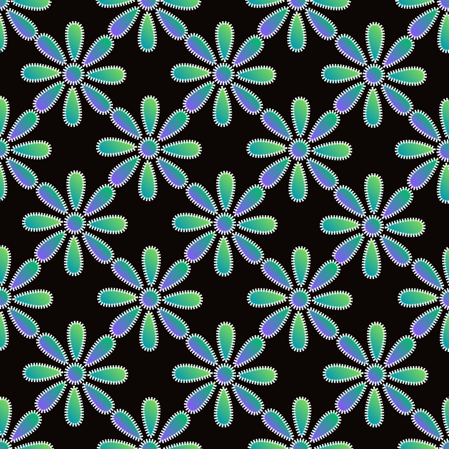 Electric Green Blue Floral Ombre Seamless Print