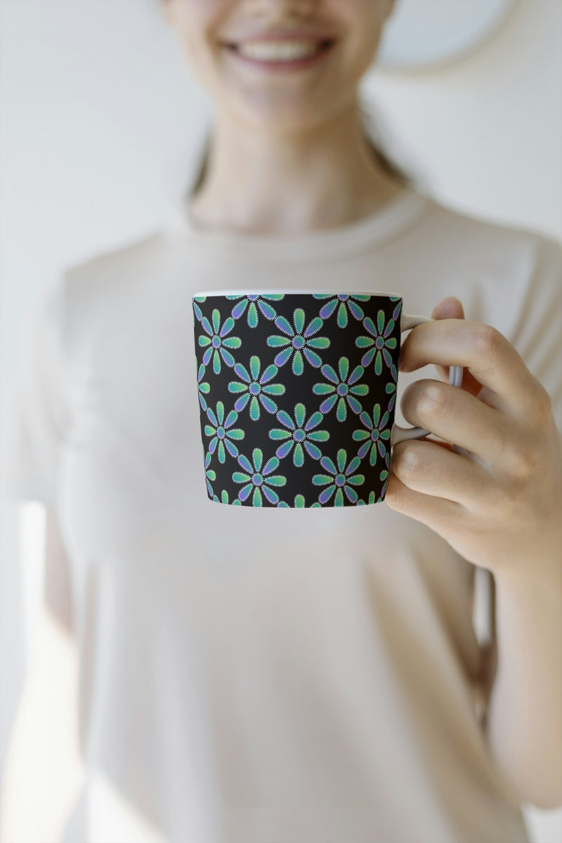 Electric Green Blue Floral Ombre Seamless Print