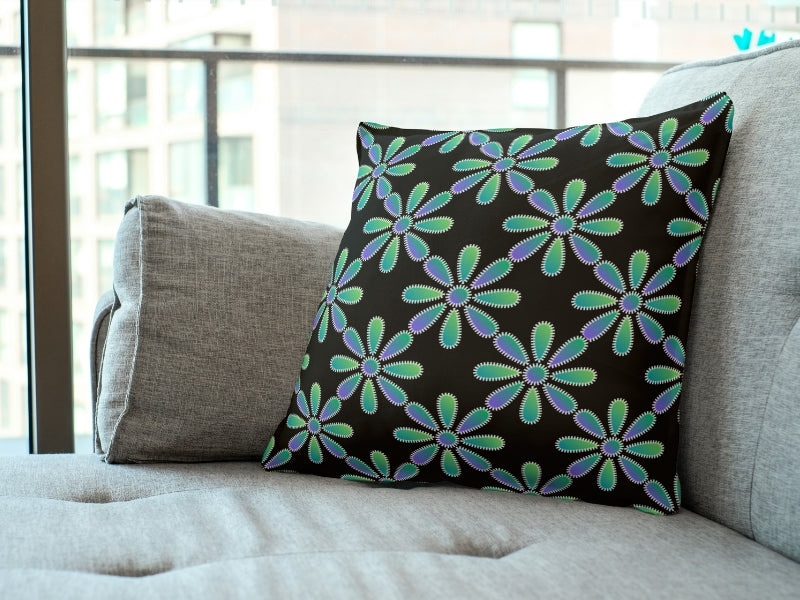 Electric Green Blue Floral Ombre Seamless Print