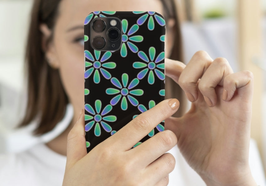 Electric Green Blue Floral Ombre Seamless Print