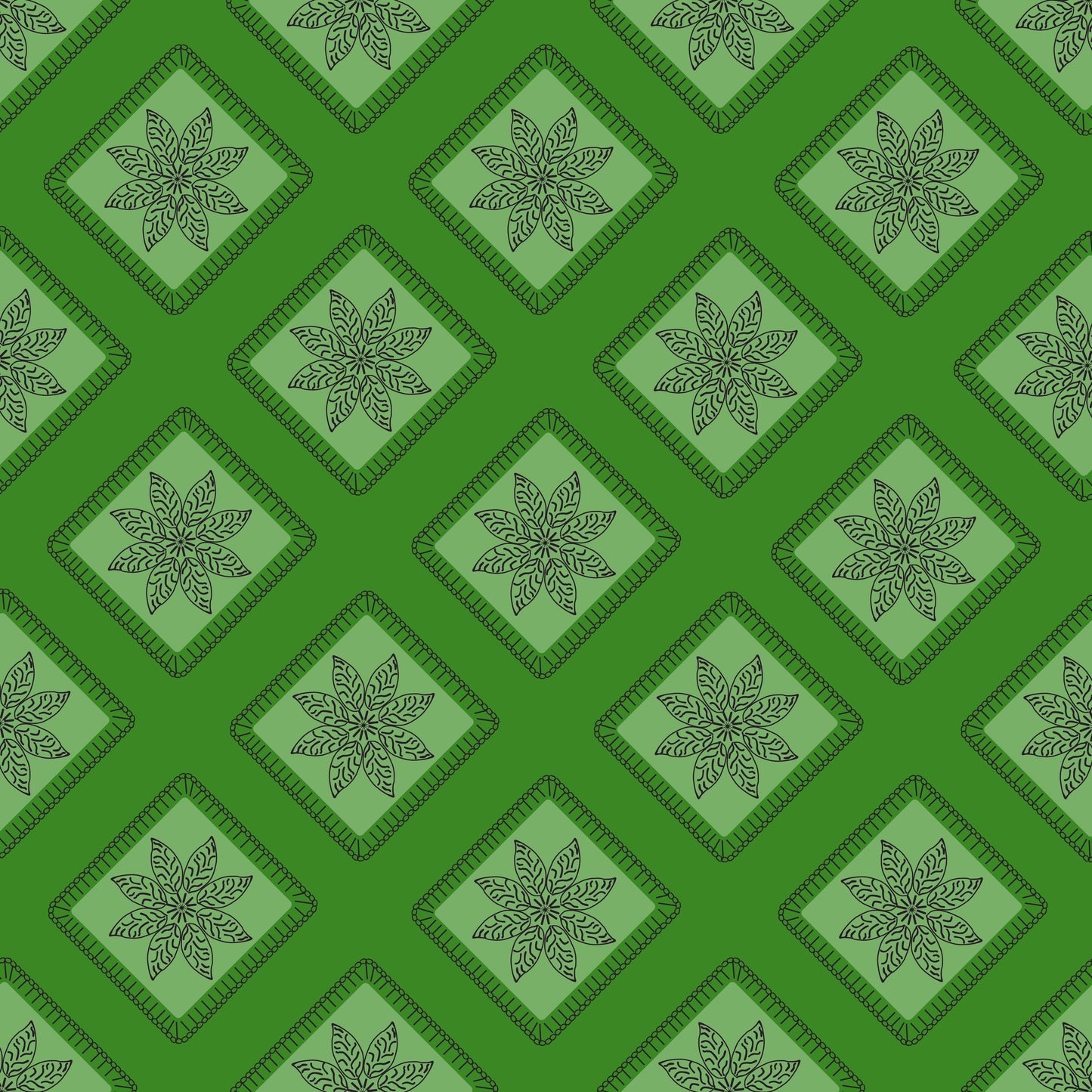 Emerald Night Bloom Embroidery Floral Granny Squares Print