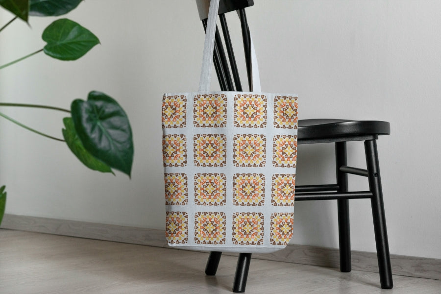 Faded Denim Blend Granny Squares Print