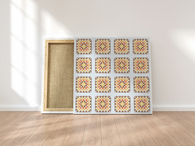 Faded Denim Blend Granny Squares Print