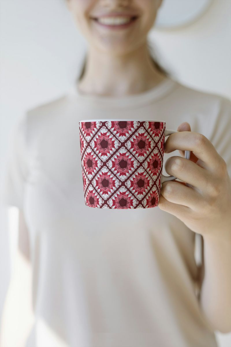 Ivory Red Floral Lattice