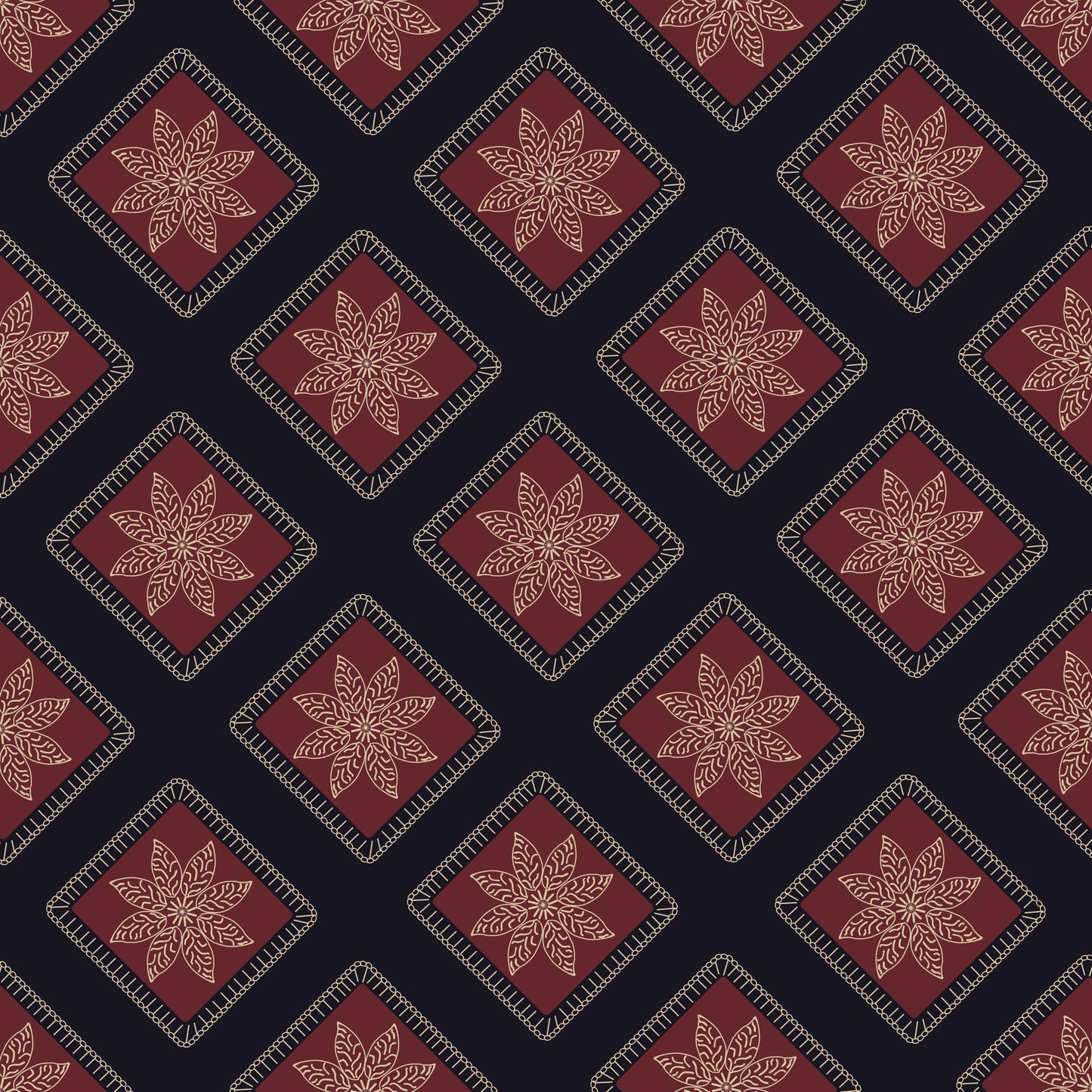 Garnet Twilight Floral Granny Squares Seamless Print